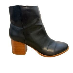 J.Crew Black Vegan Leather Stacked Block Heel Ankle Boots Women Size 10 Classic